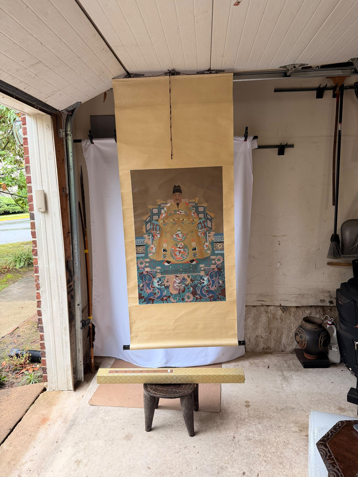 Vintage Ming Style Shizong Emperor Silk Hanging Scroll Imperial Portrait 74x31