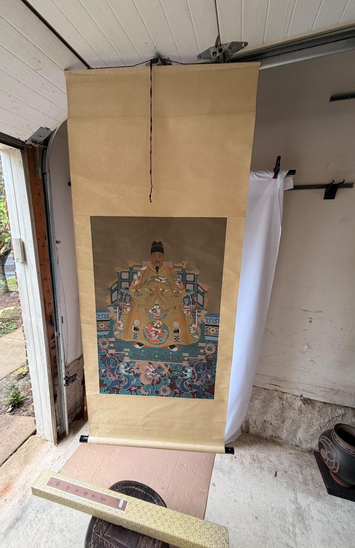 Vintage Ming Style Shizong Emperor Silk Hanging Scroll Imperial Portrait 74x31