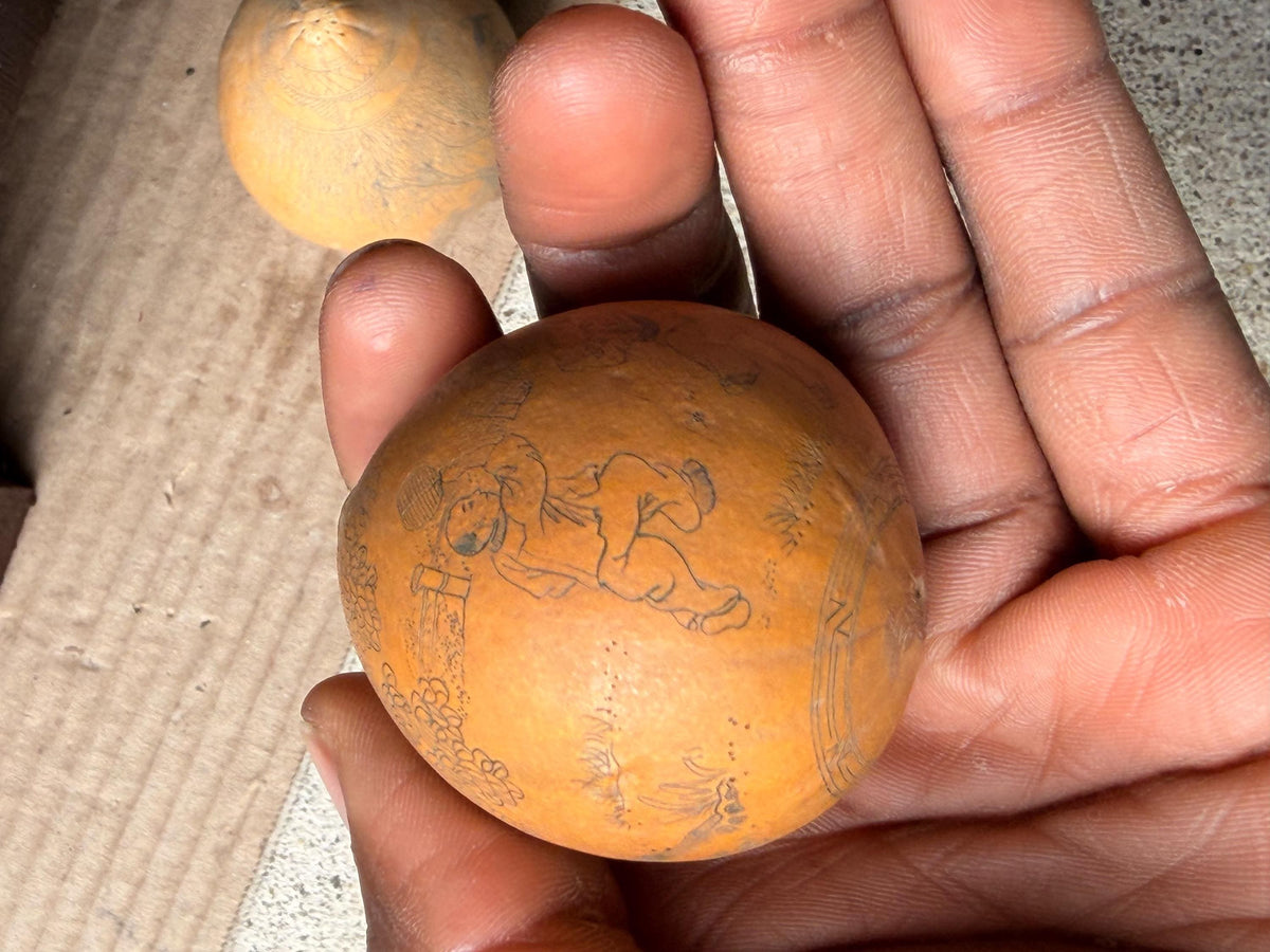 Vintage Engraved Mini Gourd Sculptures Chinese Folk Art Celestial Dancers