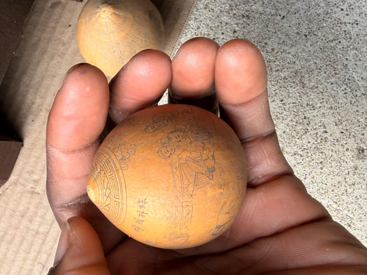 Vintage Engraved Mini Gourd Sculptures Chinese Folk Art Celestial Dancers