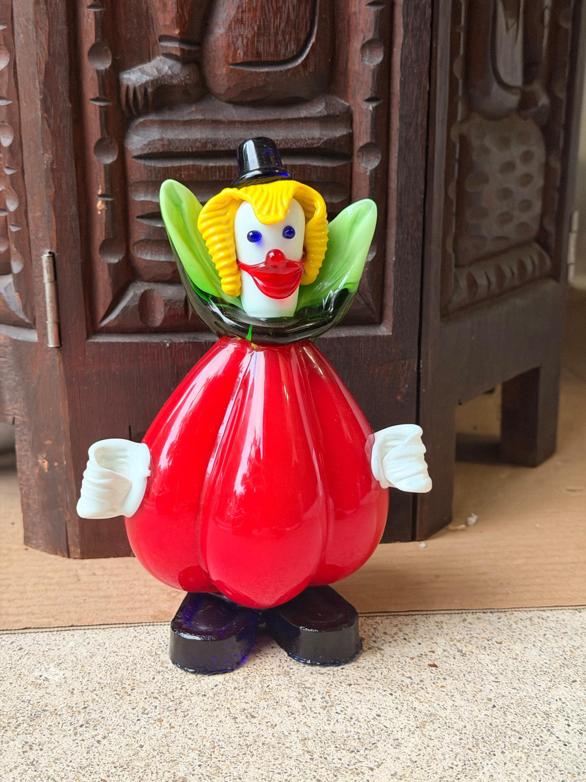 Vintage Murano Italian Art Glass Clown Figurine 7.5" Red Venetian Sculpture