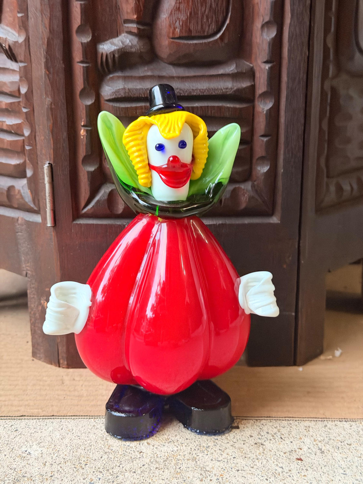 Vintage Murano Italian Art Glass Clown Figurine 7.5" Red Venetian Sculpture