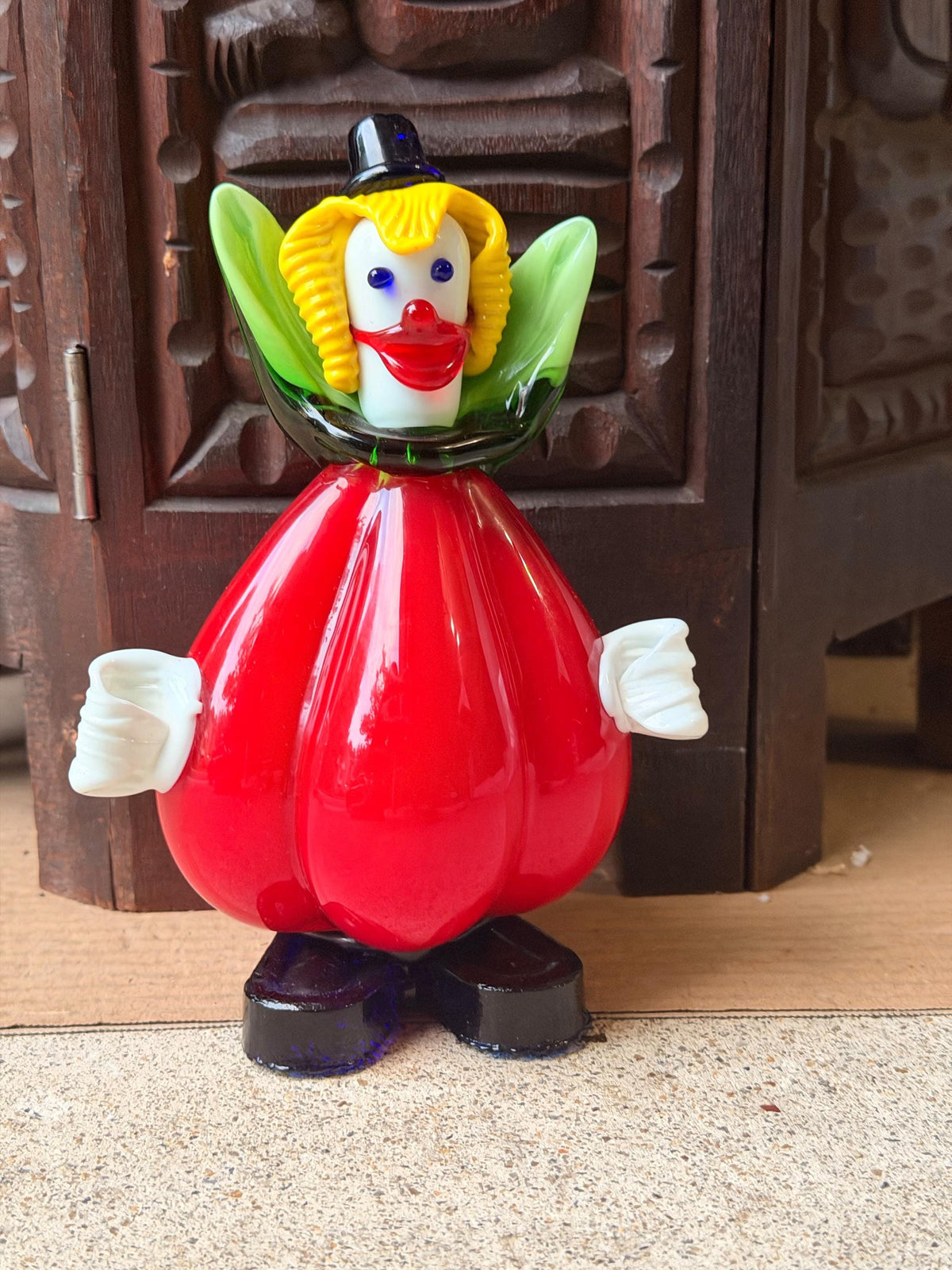 Vintage Murano Italian Art Glass Clown Figurine 7.5" Red Venetian Sculpture
