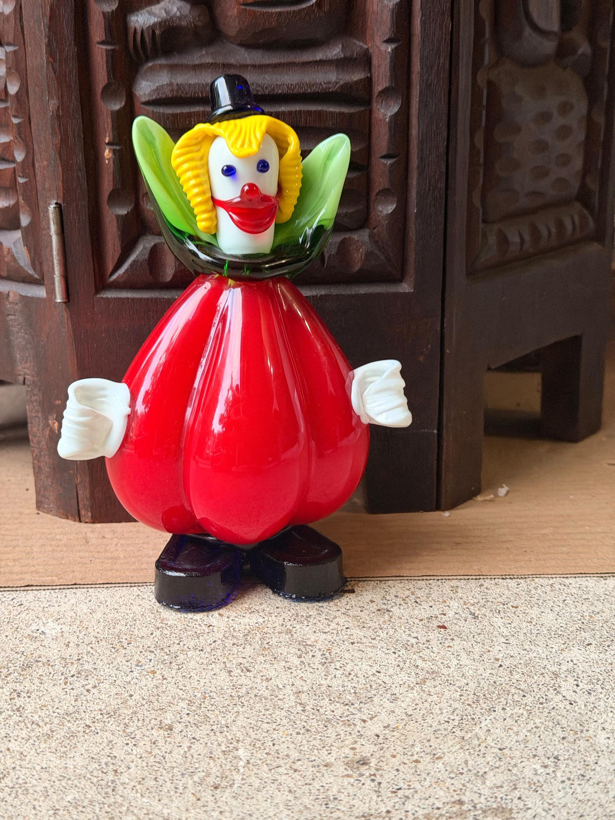 Vintage Murano Italian Art Glass Clown Figurine 7.5" Red Venetian Sculpture