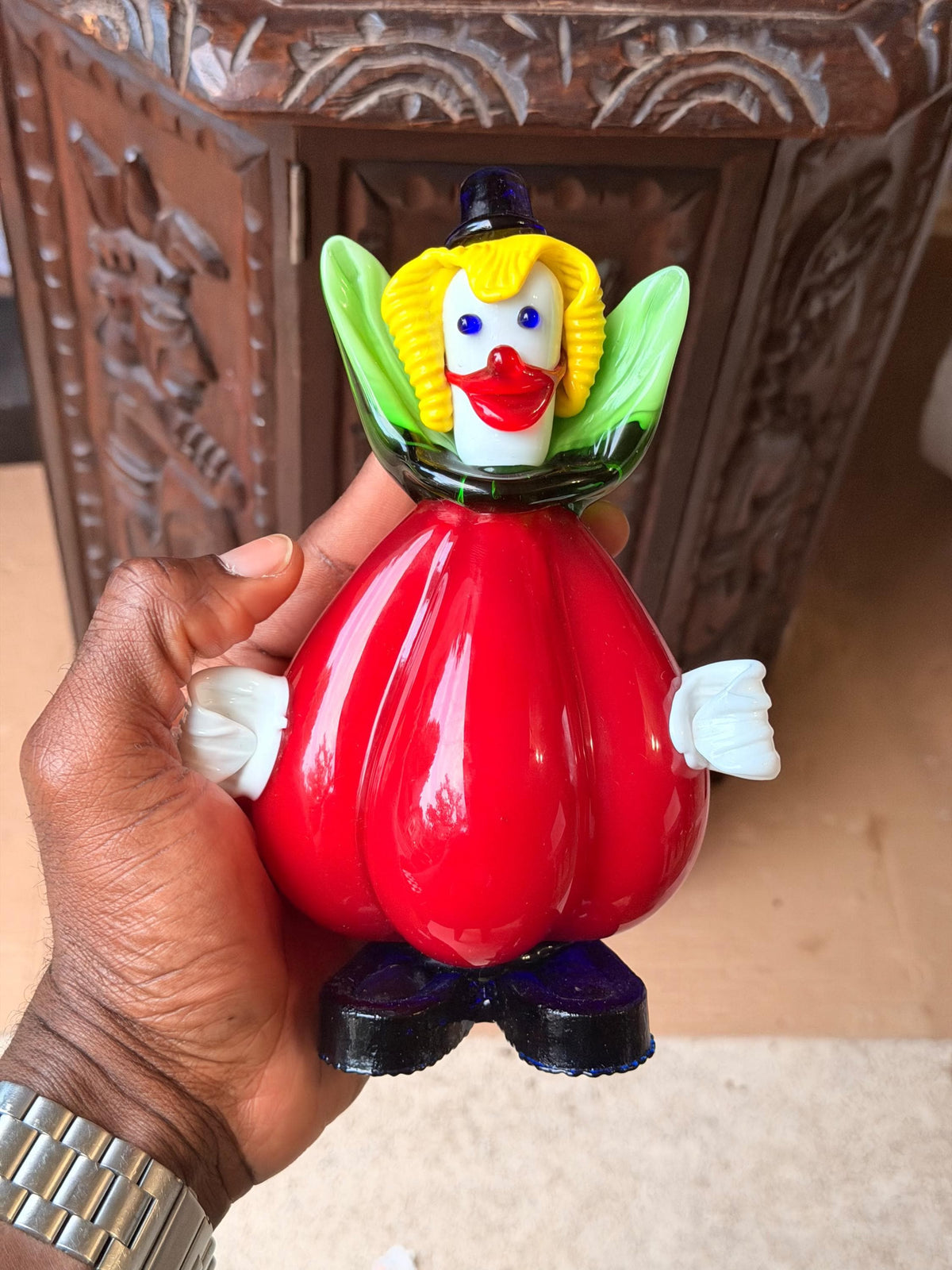 Vintage Murano Italian Art Glass Clown Figurine 7.5" Red Venetian Sculpture