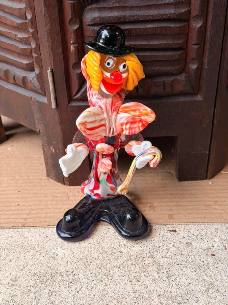 Vintage Murano Italian Art Glass Clown Figurine 7" Venetian Cane Sculpture