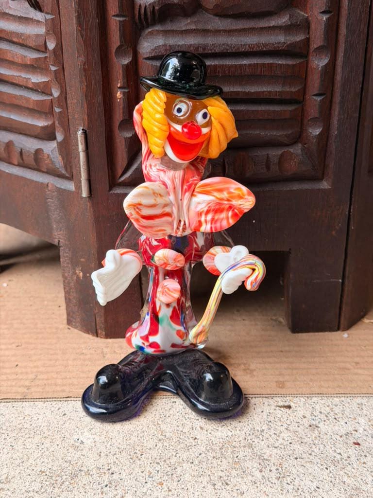 Vintage Murano Italian Art Glass Clown Figurine 7" Venetian Cane Sculpture