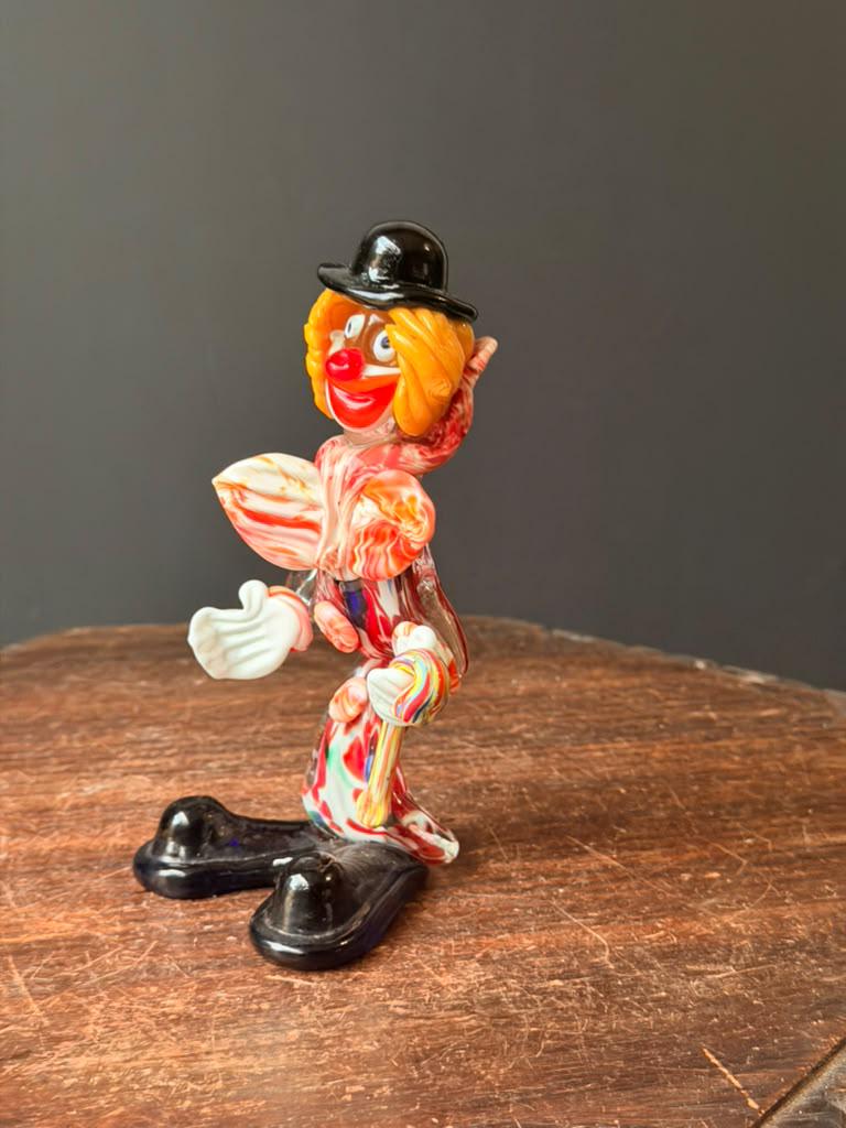 Vintage Murano Italian Art Glass Clown Figurine 7" Venetian Cane Sculpture