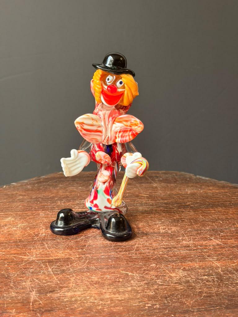 Vintage Murano Italian Art Glass Clown Figurine 7" Venetian Cane Sculpture
