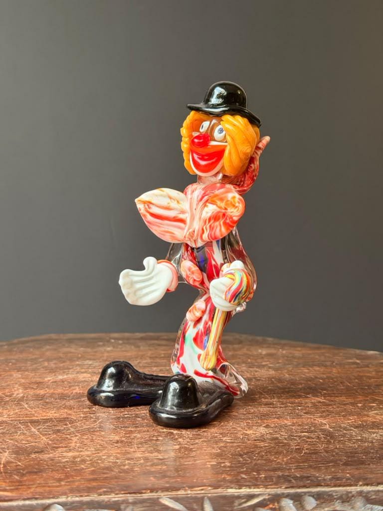 Vintage Murano Italian Art Glass Clown Figurine 7" Venetian Cane Sculpture