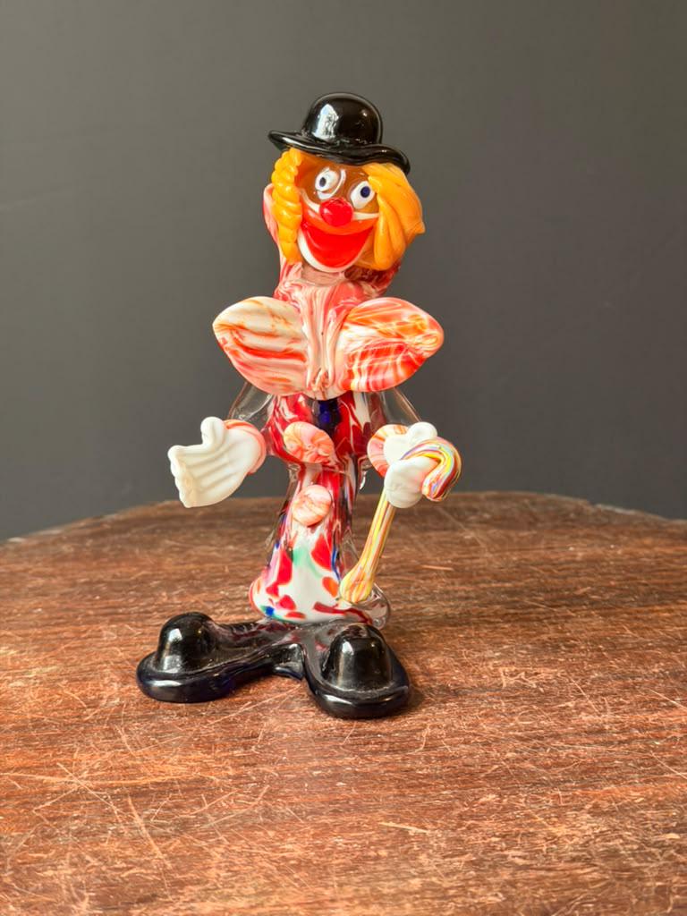 Vintage Murano Italian Art Glass Clown Figurine 7" Venetian Cane Sculpture