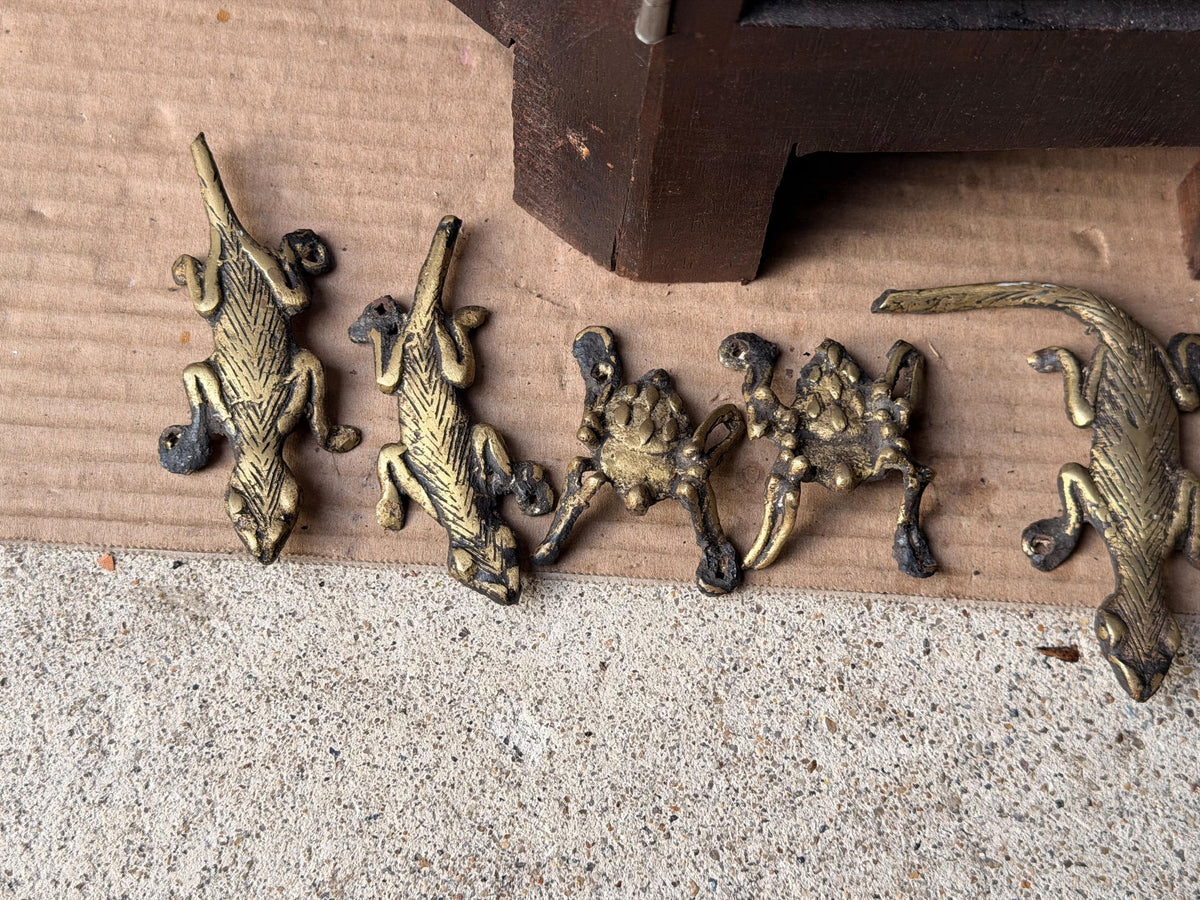 Bamileke Cast Brass Lizard Spider Figures Set Vintage African Lost Wax Art
