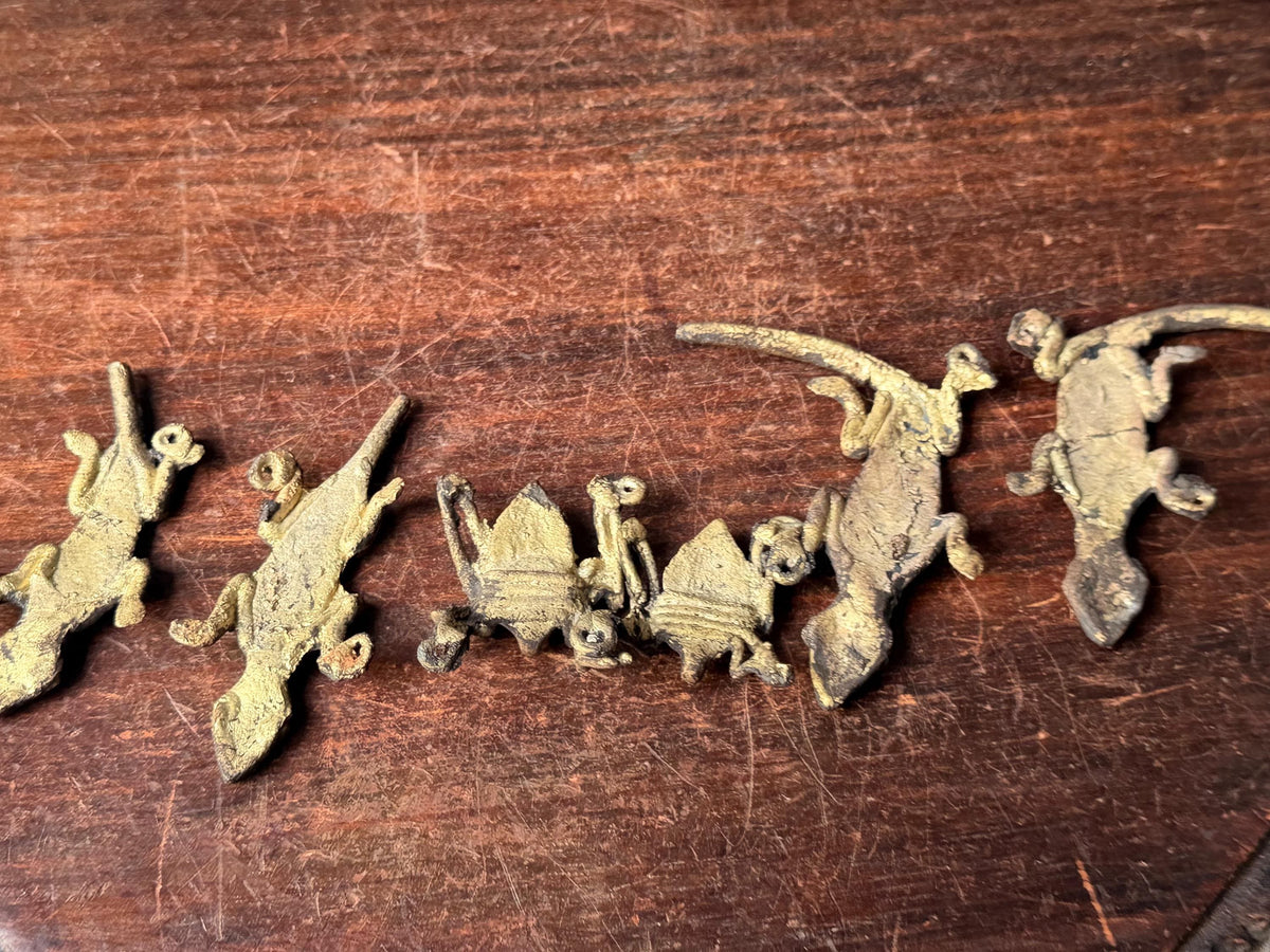 Bamileke Cast Brass Lizard Spider Figures Set Vintage African Lost Wax Art
