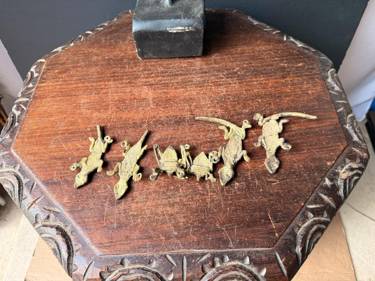 Bamileke Cast Brass Lizard Spider Figures Set Vintage African Lost Wax Art