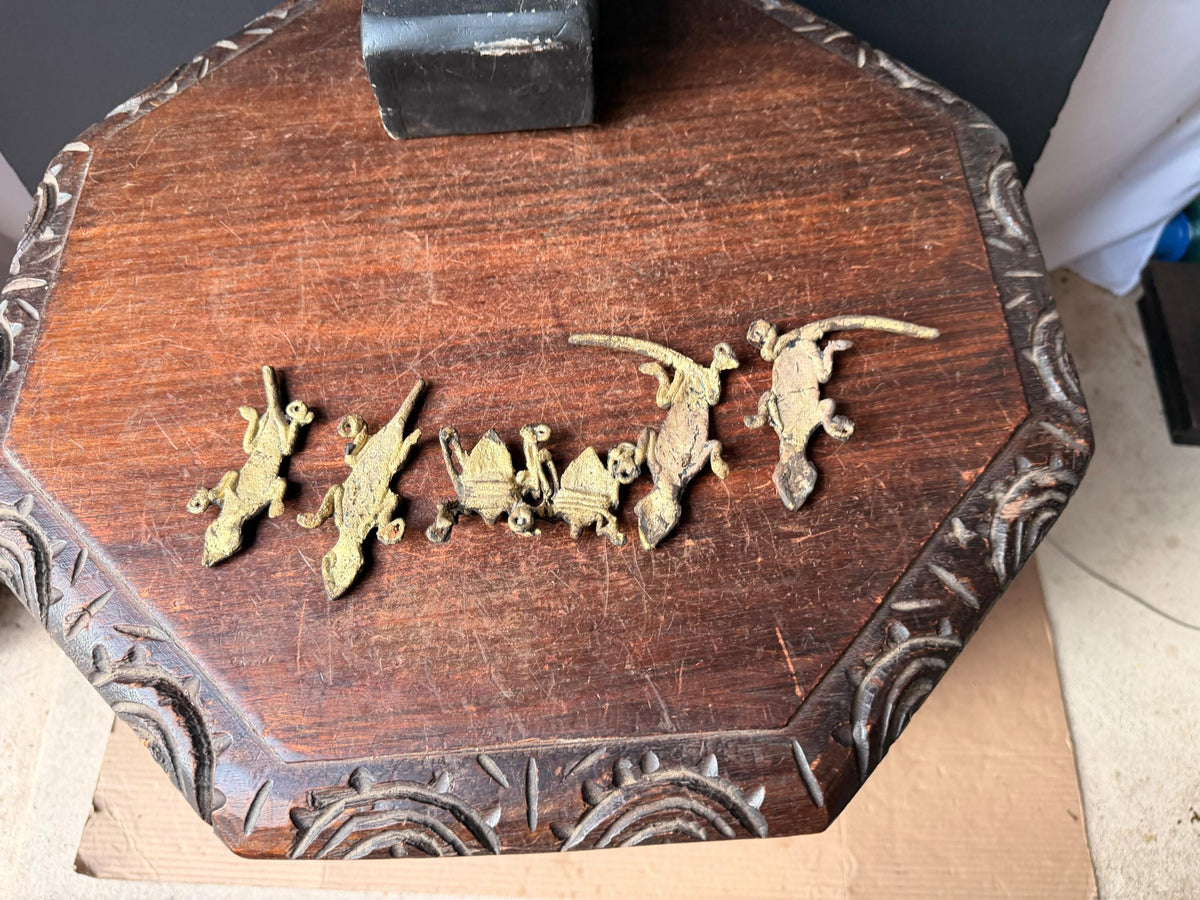 Bamileke Cast Brass Lizard Spider Figures Set Vintage African Lost Wax Art