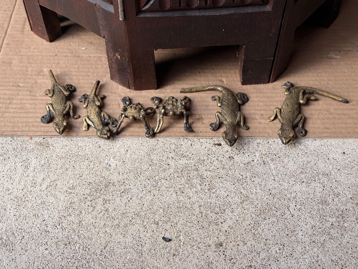 Bamileke Cast Brass Lizard Spider Figures Set Vintage African Lost Wax Art