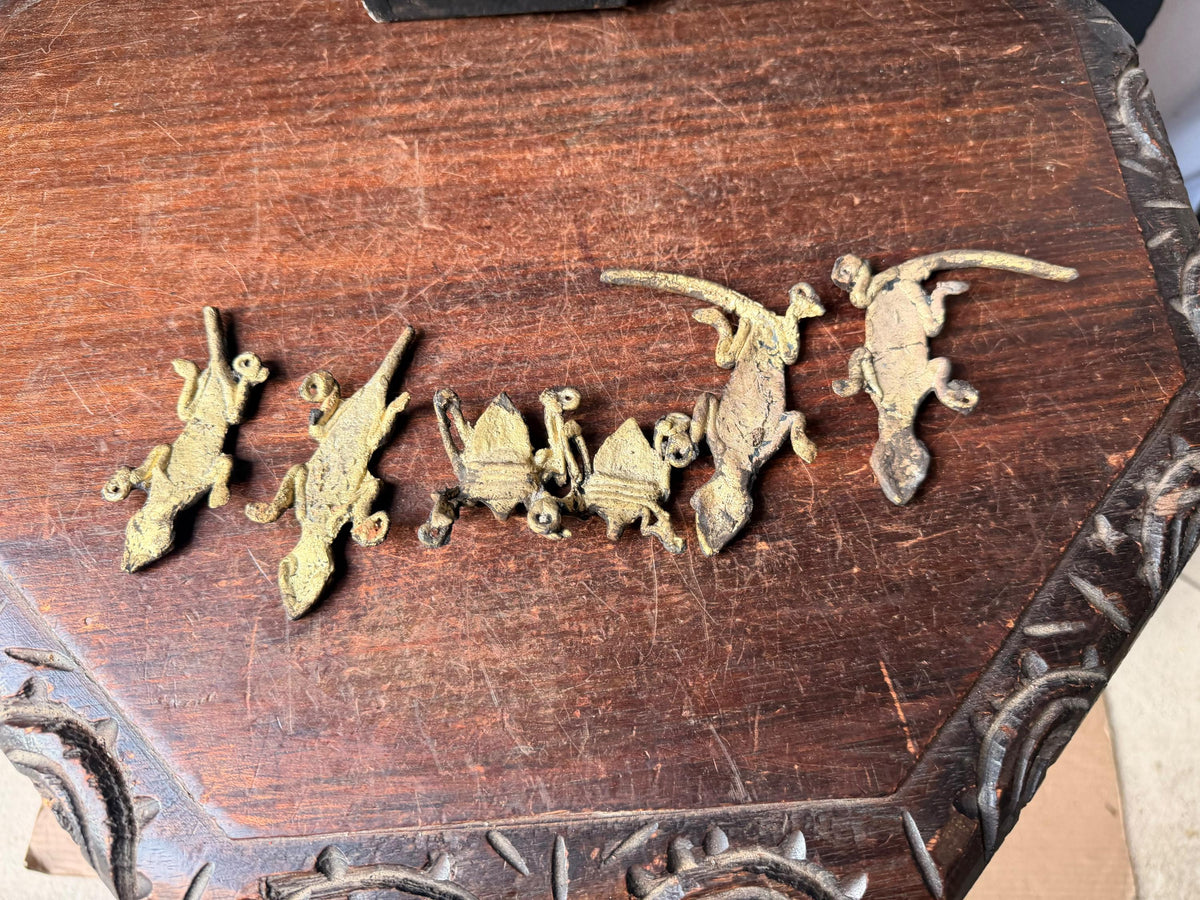 Bamileke Cast Brass Lizard Spider Figures Set Vintage African Lost Wax Art