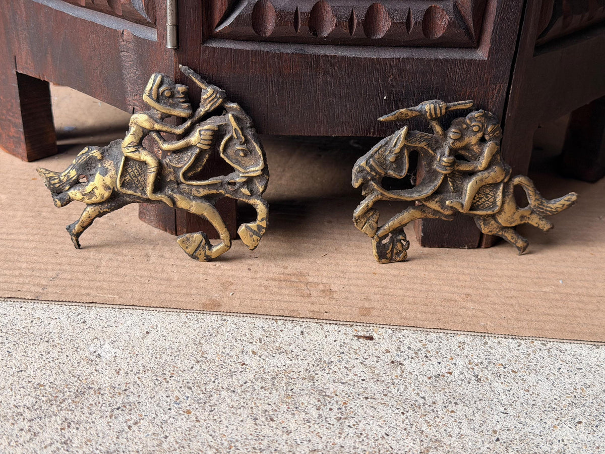 Bamileke Cast Brass Equestrian Warrior Figures Vintage Cameroon Lost Wax Art