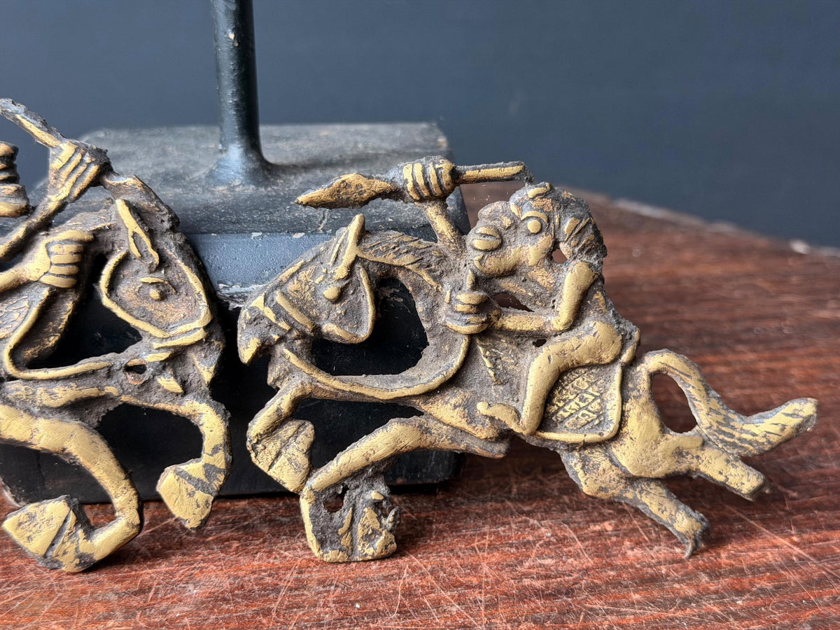 Bamileke Cast Brass Equestrian Warrior Figures Vintage Cameroon Lost Wax Art