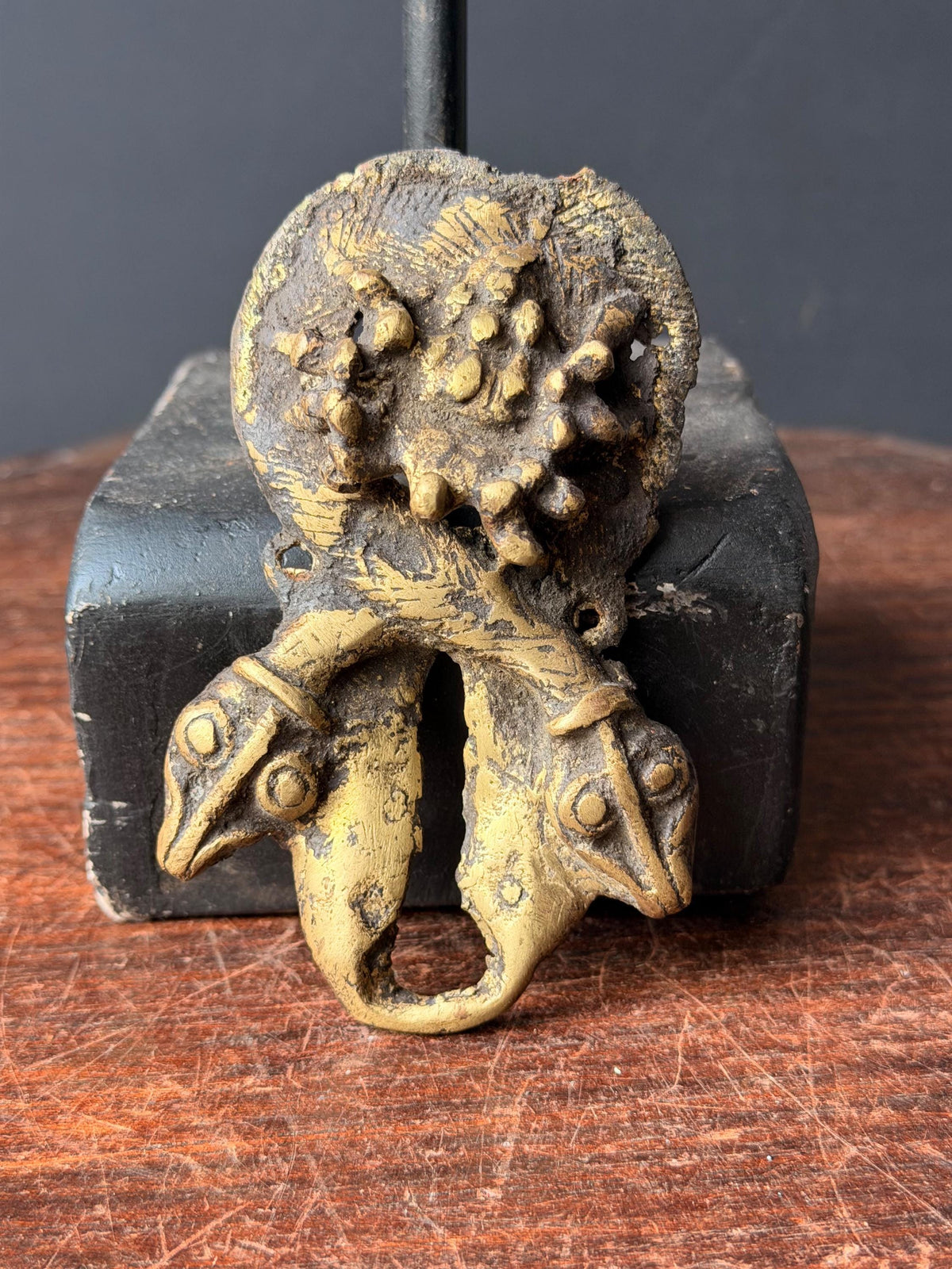 Bamileke Cast Brass Double Headed Serpent Emblem Vintage African Bronze
