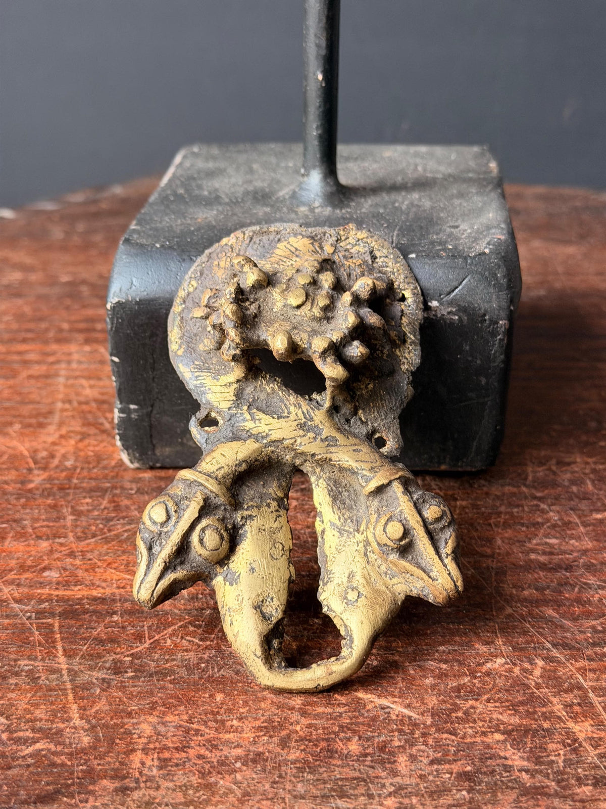 Bamileke Cast Brass Double Headed Serpent Emblem Vintage African Bronze