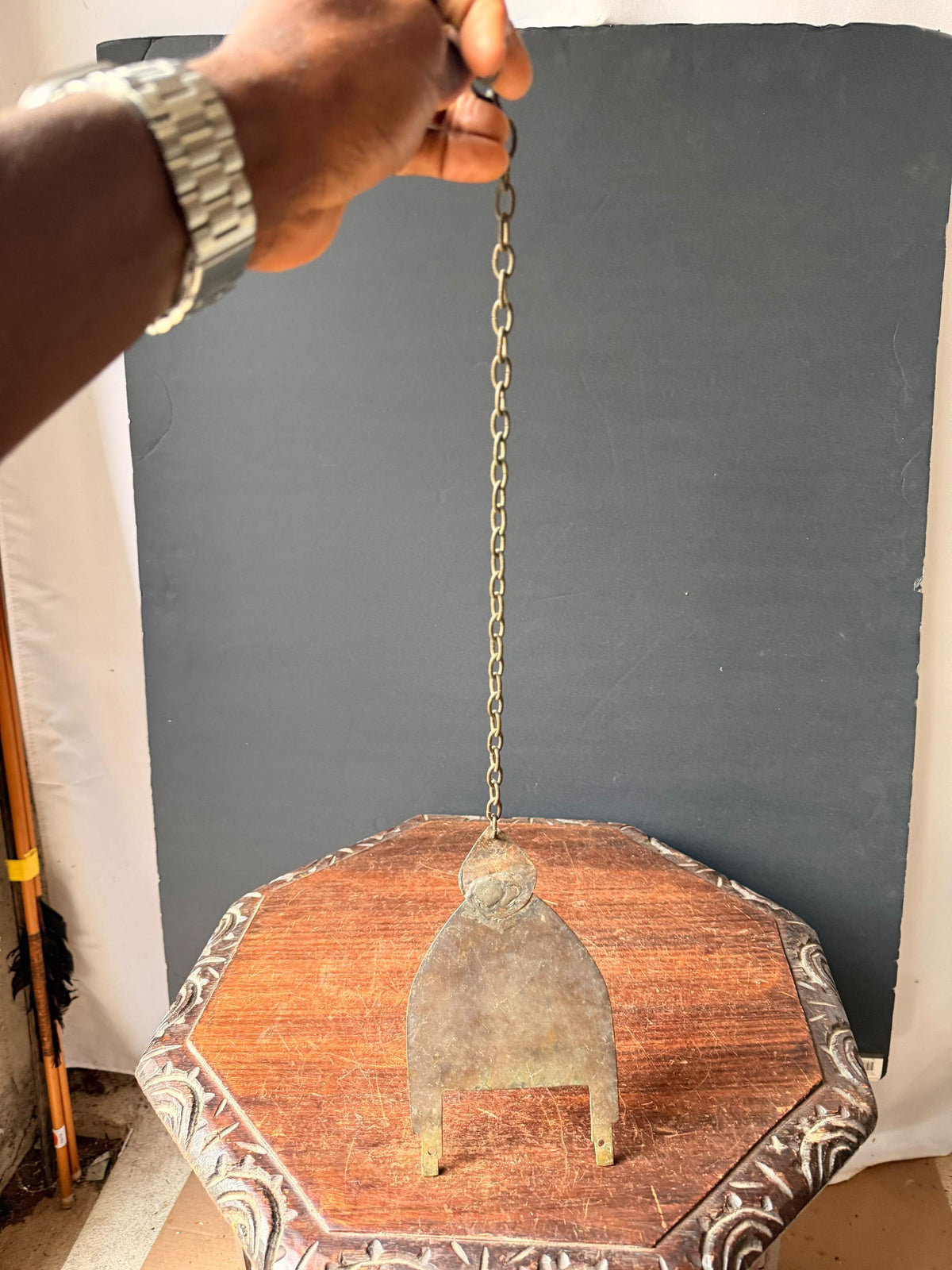 Vintage Brass Hanging Plate Chain Pendant Escutcheon Architectural Hardware
