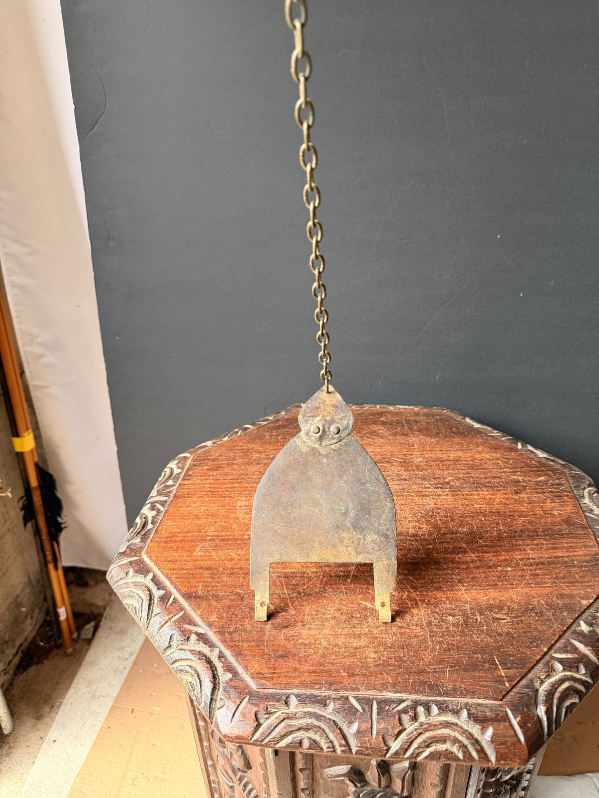 Vintage Brass Hanging Plate Chain Pendant Escutcheon Architectural Hardware