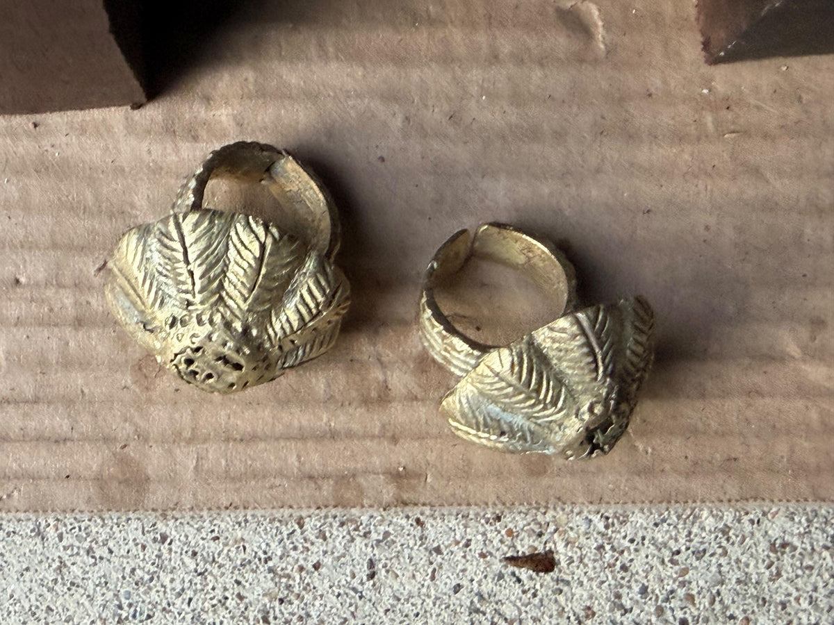 Pair Vintage Akan Ashanti Lost Wax Cast Brass Lobed Seed Pod Rings West Africa