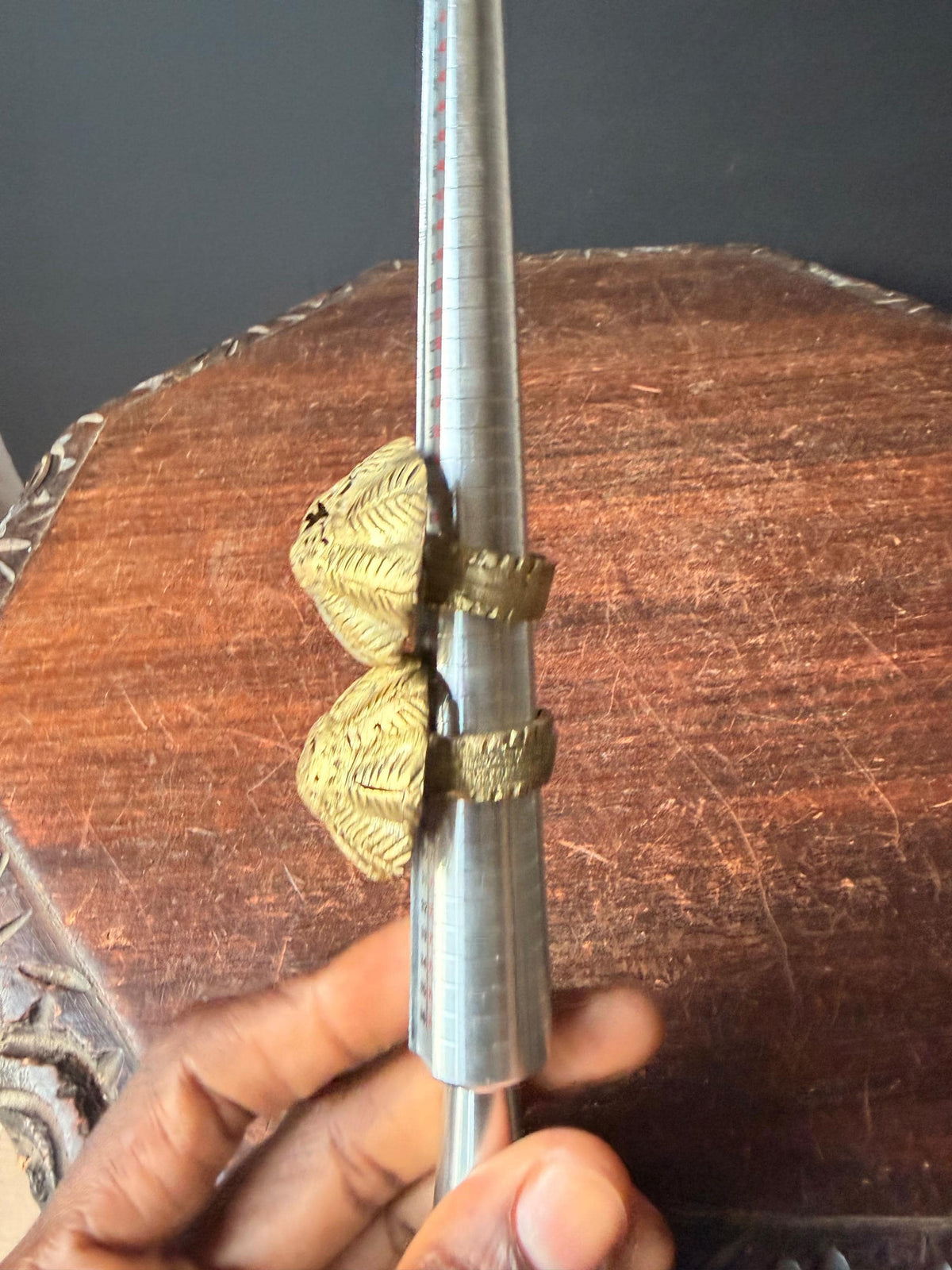 Pair Vintage Akan Ashanti Lost Wax Cast Brass Lobed Seed Pod Rings West Africa