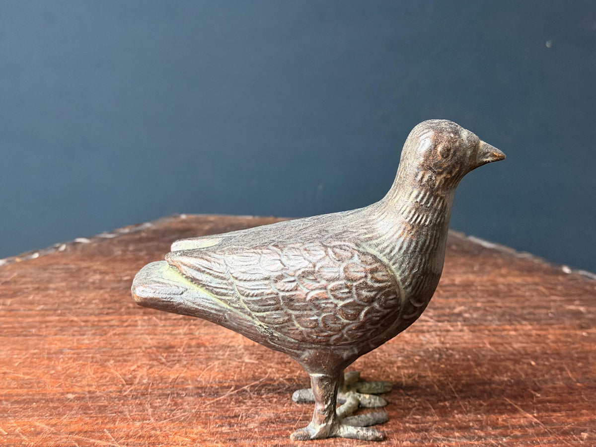 Vintage Cast Metal Dove Bird Sculpture Patinated Spelter Pigeon Accent 6"