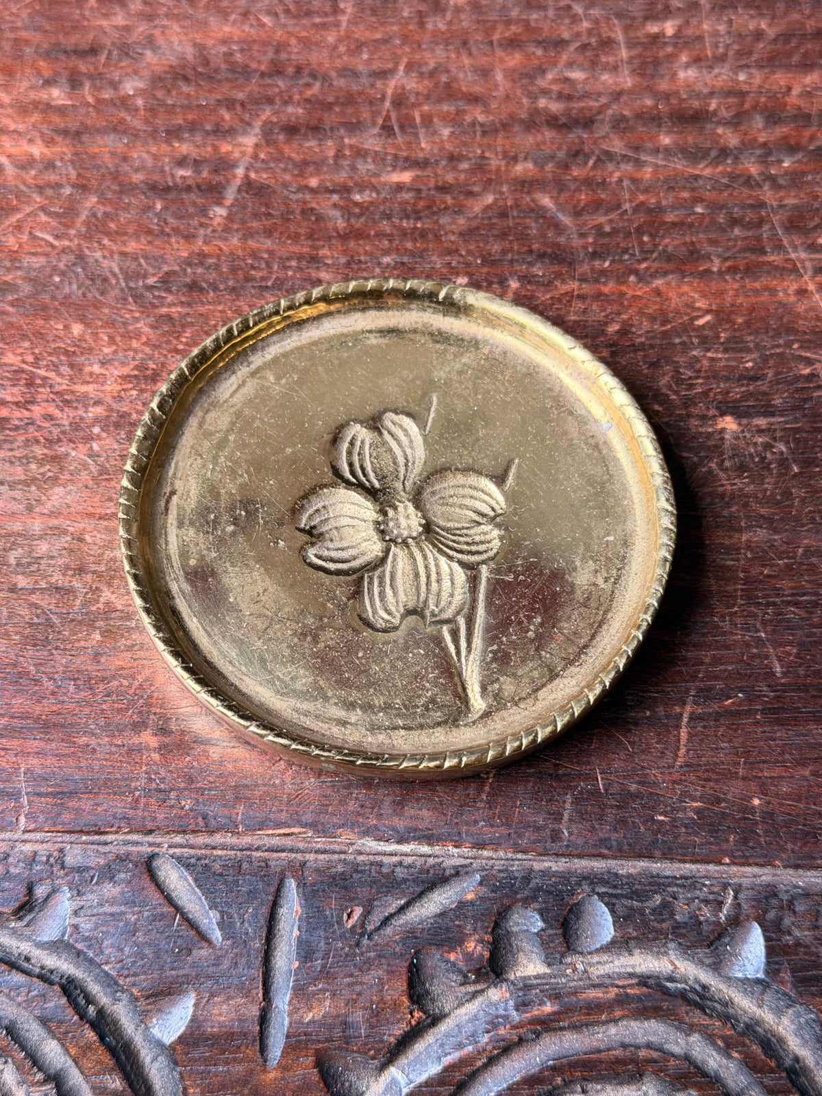 Vintage 1972 First Virginia Bank Brass Dogwood Commemorative Paperweight Token