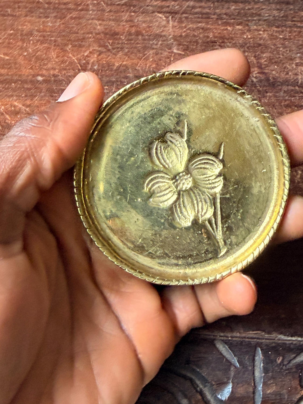 Vintage 1972 First Virginia Bank Brass Dogwood Commemorative Paperweight Token