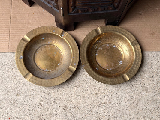 Vintage Hand Hammered Brass Decorative Bowls Pair Mid Century Valet Dish 7 Inch