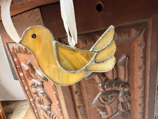 Vintage Stained Glass Bird Suncatcher Amber Opalescent Art Glass Dove Ornament