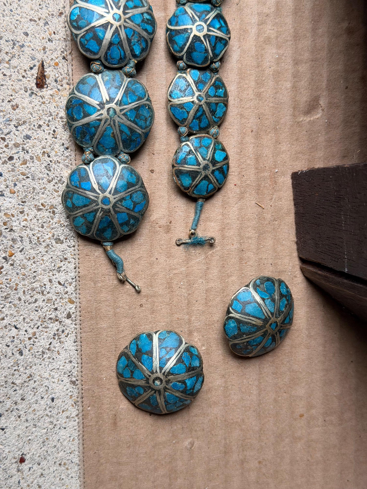 Vintage India Mosaic Turquoise Bracelet Earring Set Tibetan Style Folk Jewelry