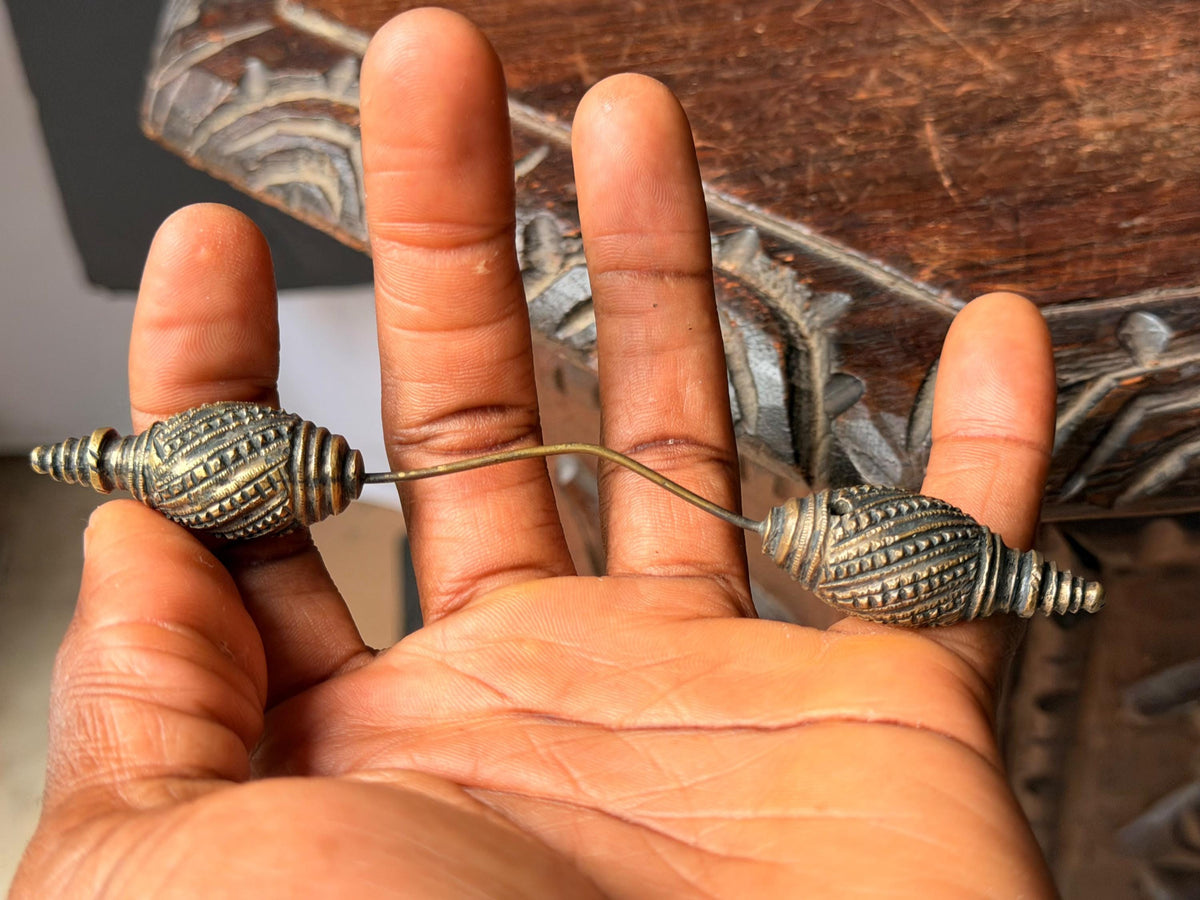 Vintage Ashanti African Cast Brass Biconical Bead Connector Wire Ornament 5.5"