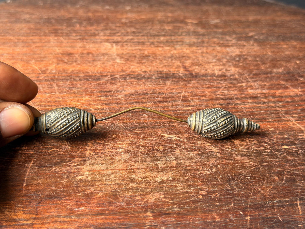 Vintage Ashanti African Cast Brass Biconical Bead Connector Wire Ornament 5.5"