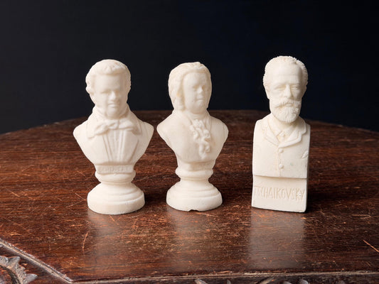 Mid Century European Bonded Alabaster Composer Busts Bach Schubert Tchaikovsky 4