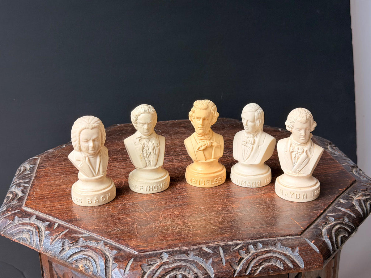 Vintage Halbe Plastic Classical Composer Busts Set Bach Beethoven Haydn 4"