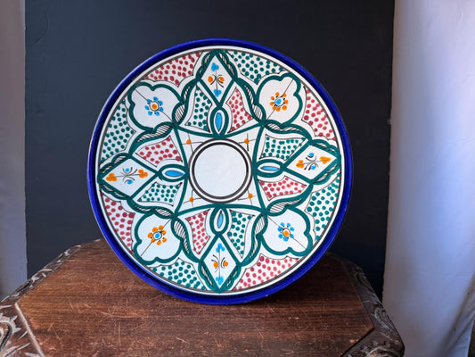 Vintage Hand Painted Ceramic Wall Plate Charger Tunisian Geometric Art 12.2"