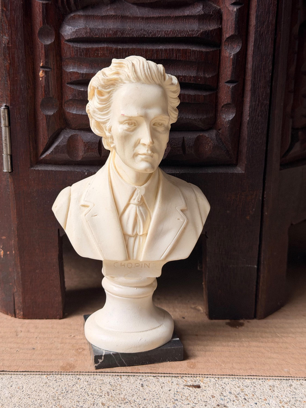 Vintage Italian Alabaster Chopin Bust Sculpture Black Marble Base Rico 6.5"