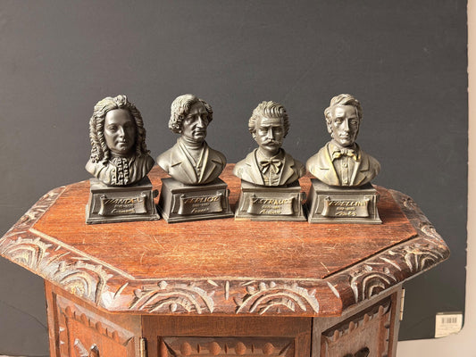 Vintage Bronze Finish Resin Composer Busts Set Handel Berlioz Strauss Bellini 5"