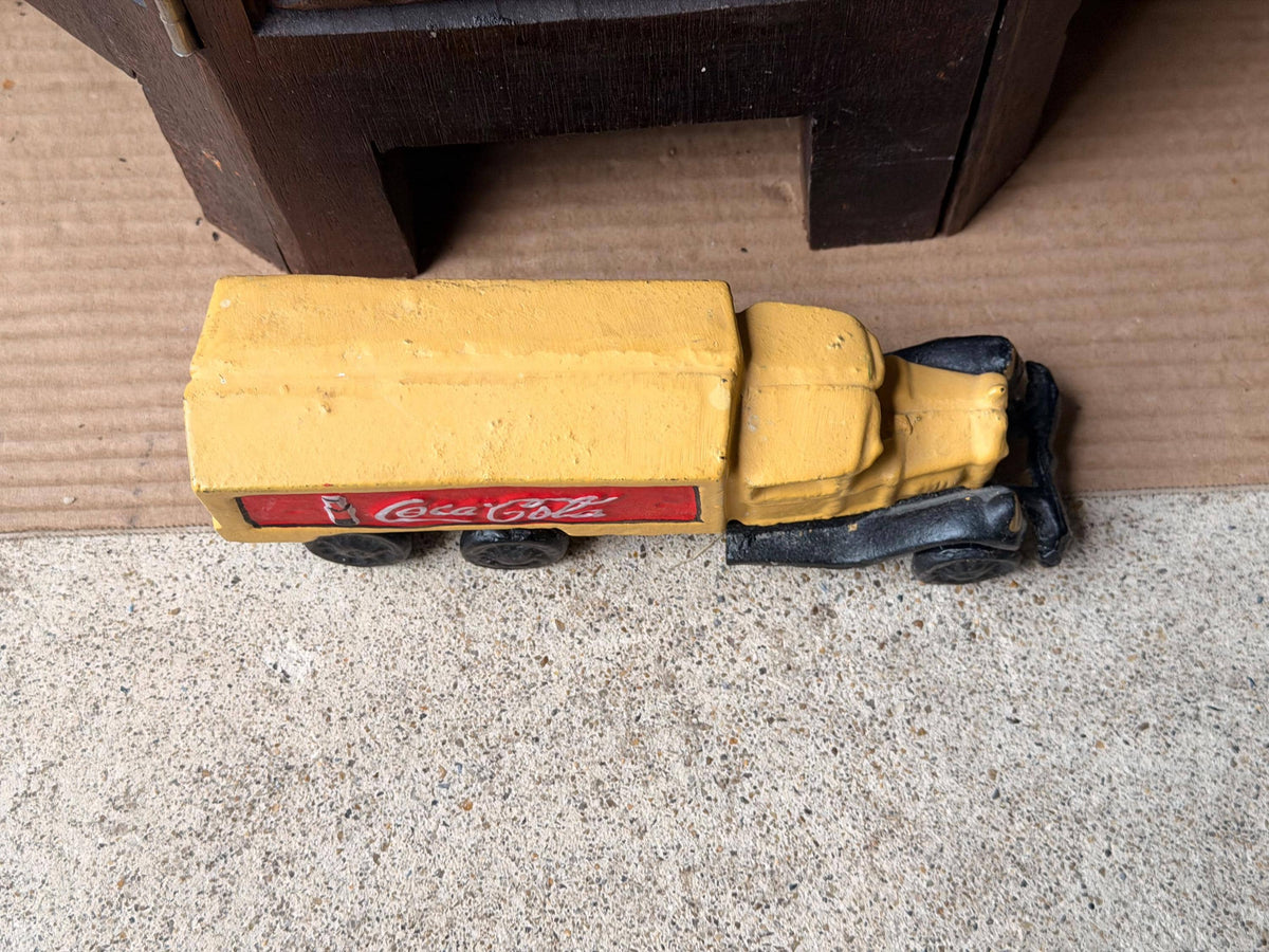 Vintage Cast Iron Coca Cola Yellow Delivery Truck Soda Collectible 7.5 in