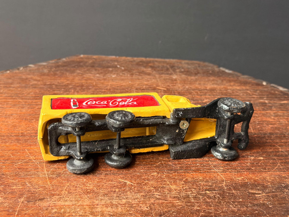Vintage Cast Iron Coca Cola Yellow Delivery Truck Soda Collectible 7.5 in