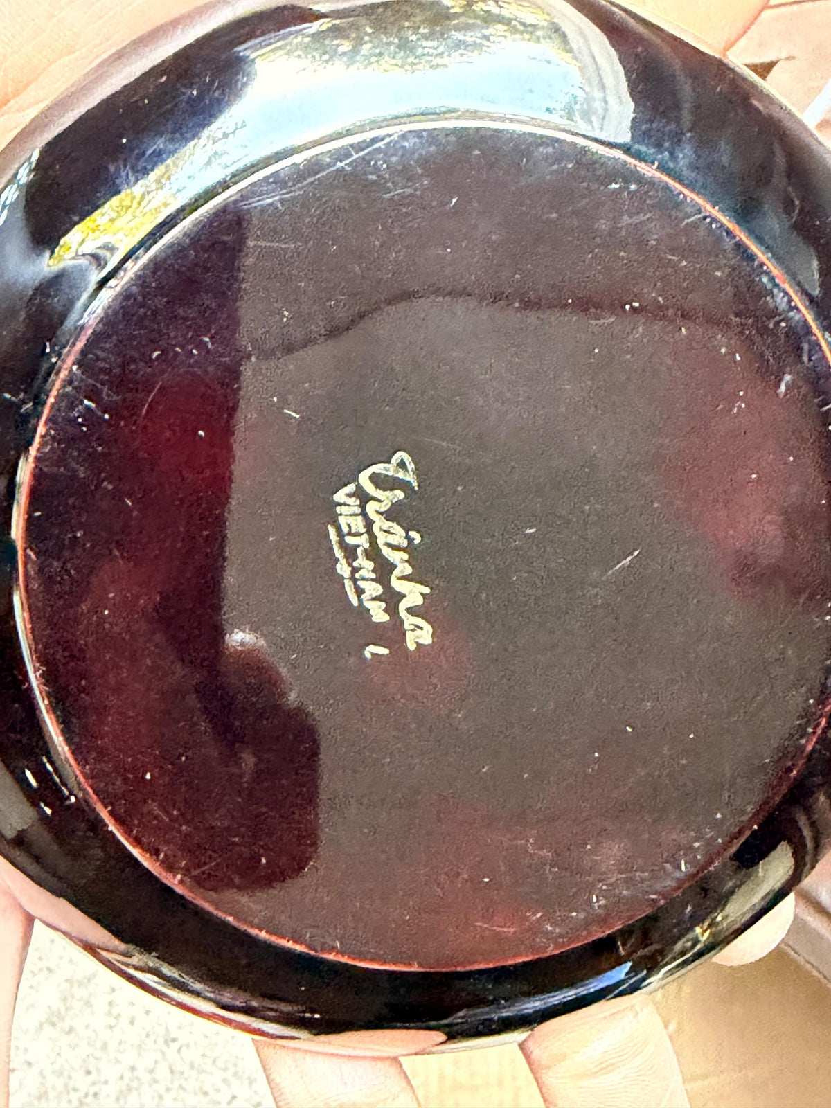Vintage Vietnamese Lacquer Dish Tranha Red Figure Mid Century 5.5 Saucer