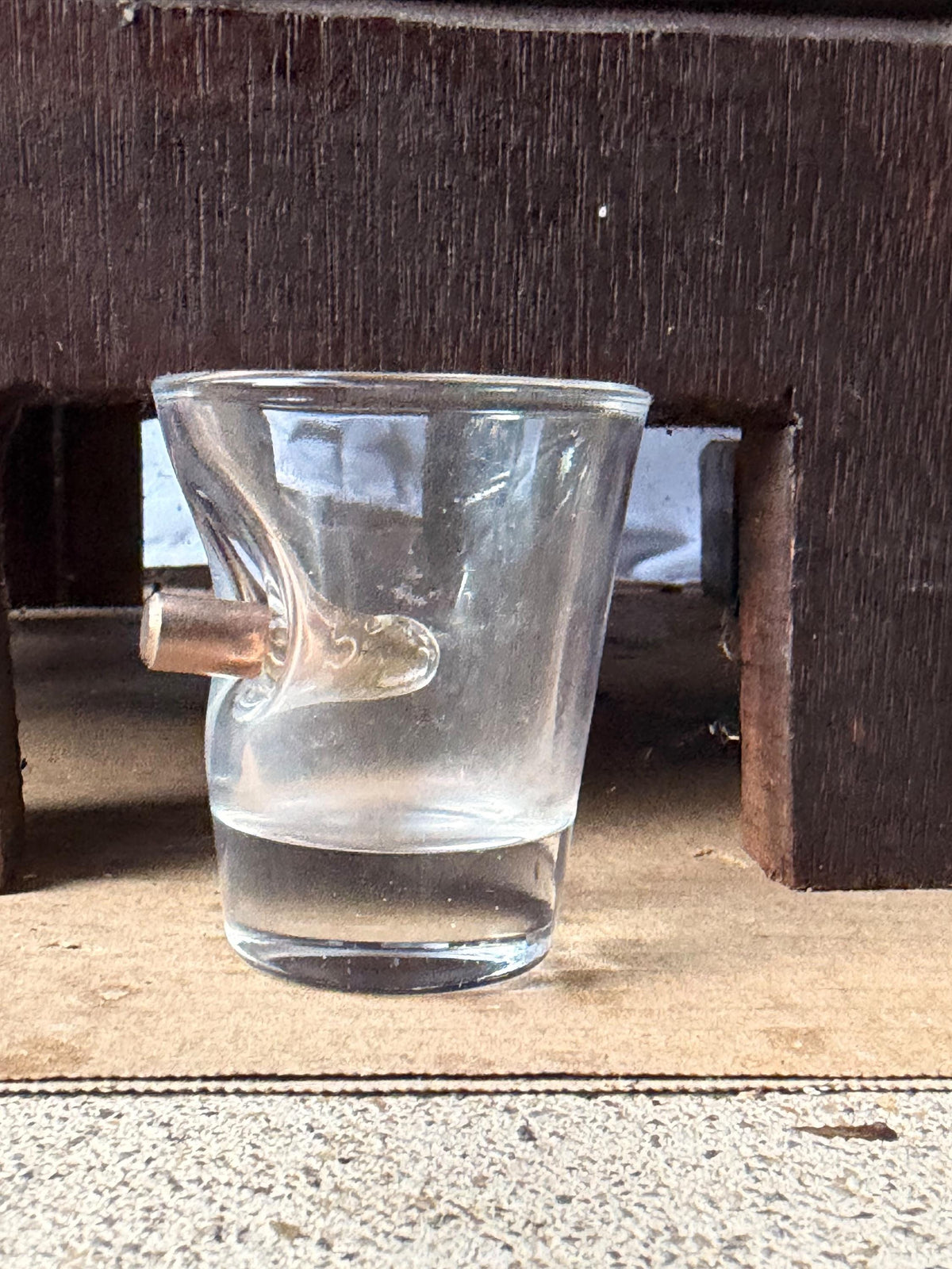 Real Bullet Embedded Shot Glass Handcrafted Heavy Glassware Barware 2.4 in