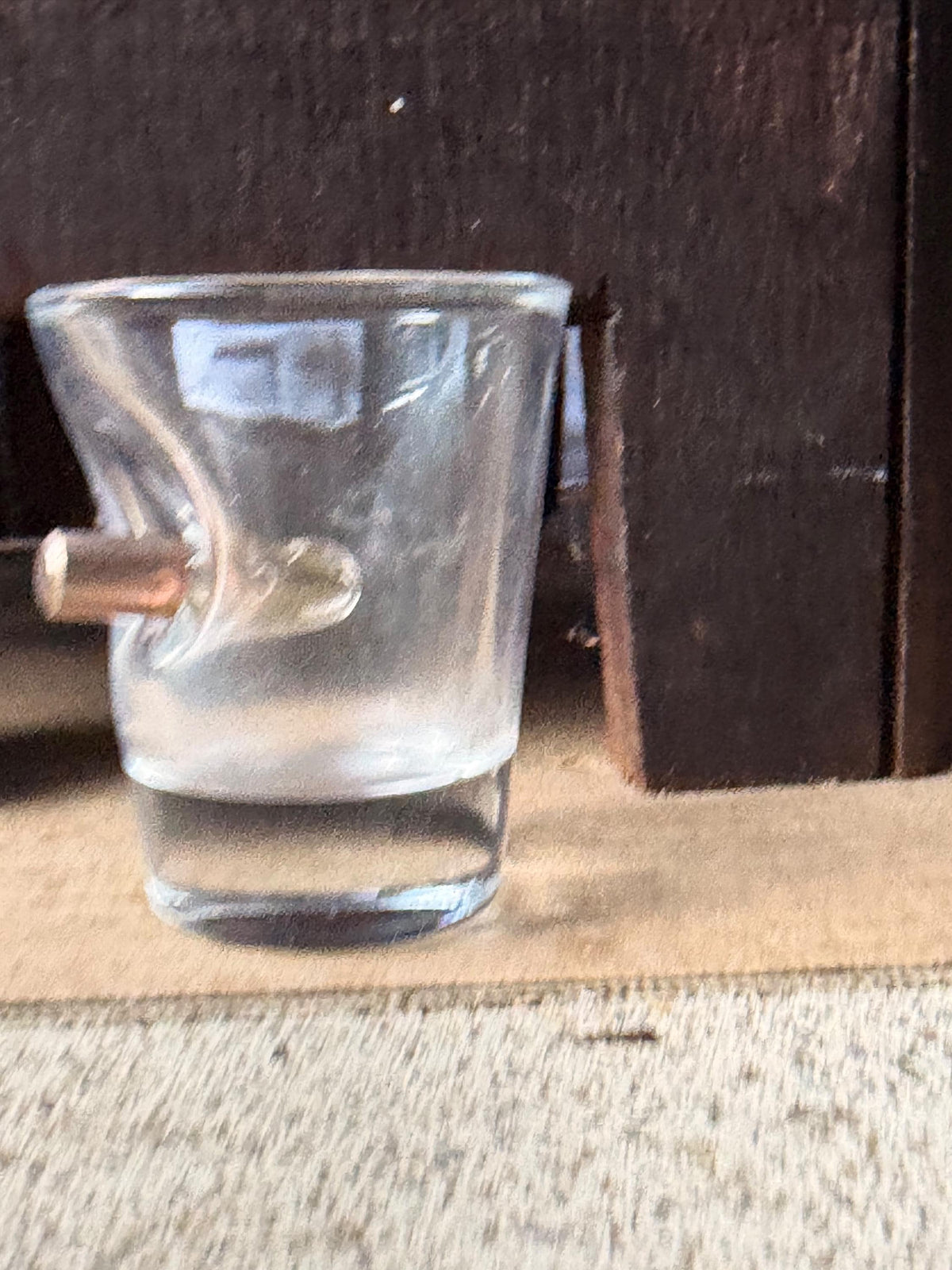 Real Bullet Embedded Shot Glass Handcrafted Heavy Glassware Barware 2.4 in