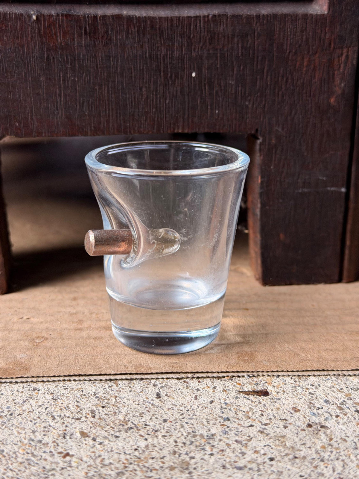 Real Bullet Embedded Shot Glass Handcrafted Heavy Glassware Barware 2.4 in