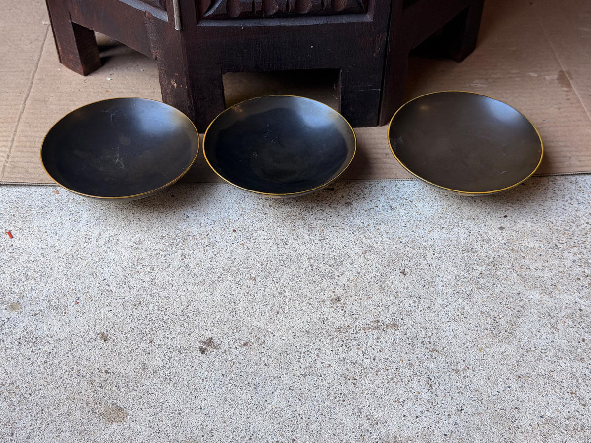 Vintage Japanese Maki-e Lacquerware Dishes Set 3 Crane Pine Gold 4.6"