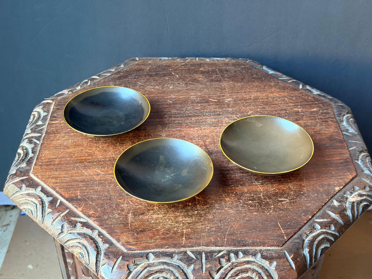 Vintage Japanese Maki-e Lacquerware Dishes Set 3 Crane Pine Gold 4.6"